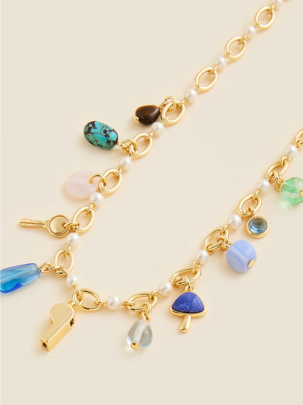 J. Crew Gold-Tone Chain Necklace with Blue, Turquoise, Pearl & Green Accents